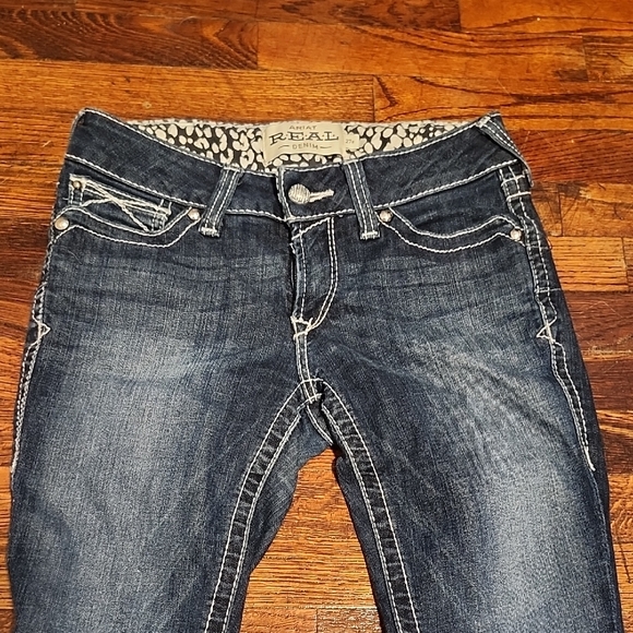 Ariat Real Denim Womens Dark Blue Low Rise Emboidered Pocket Boot Cut Jeans 27R - Picture 3 of 11
